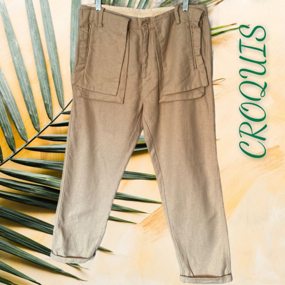 GORG! CROQUIS LINEN BLEND BOHO CHIC PANTS (SZ L)